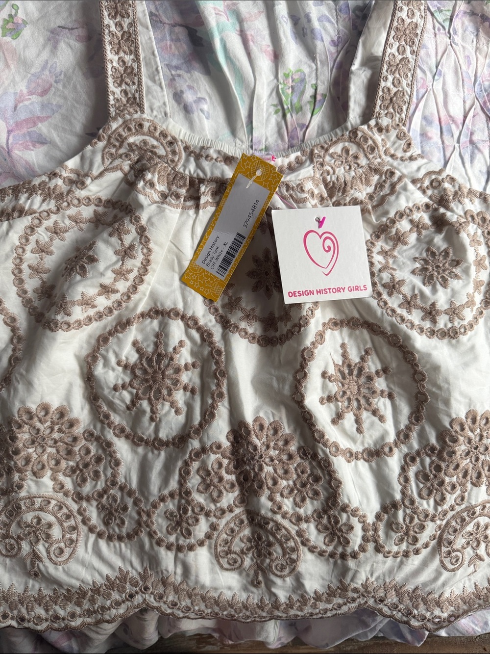 Design History White tank with Beige Medallion Embroidery